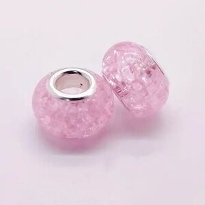 2 Pink Glass Bracelet Charms-For Charm Bracelets Including Pandora